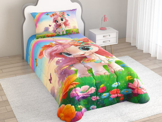 Completo letto trapunta e lenzuola Unicorno Incantato - Letto Singolo