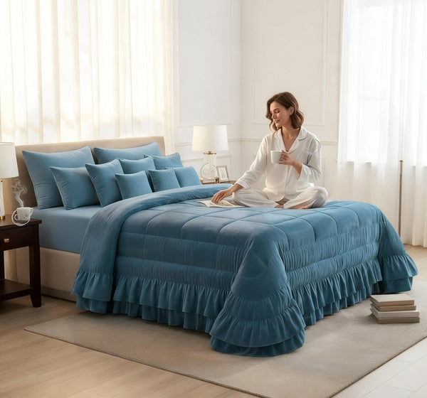 Trapunta Piumone Romantica in velluto con doppia balza