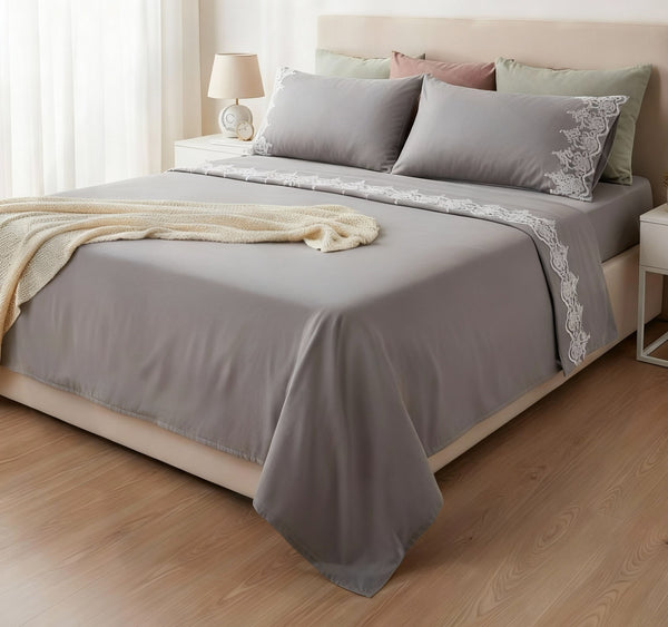 Completo lenzuola Krizia in caldo cotone con pizzo in rebrodè