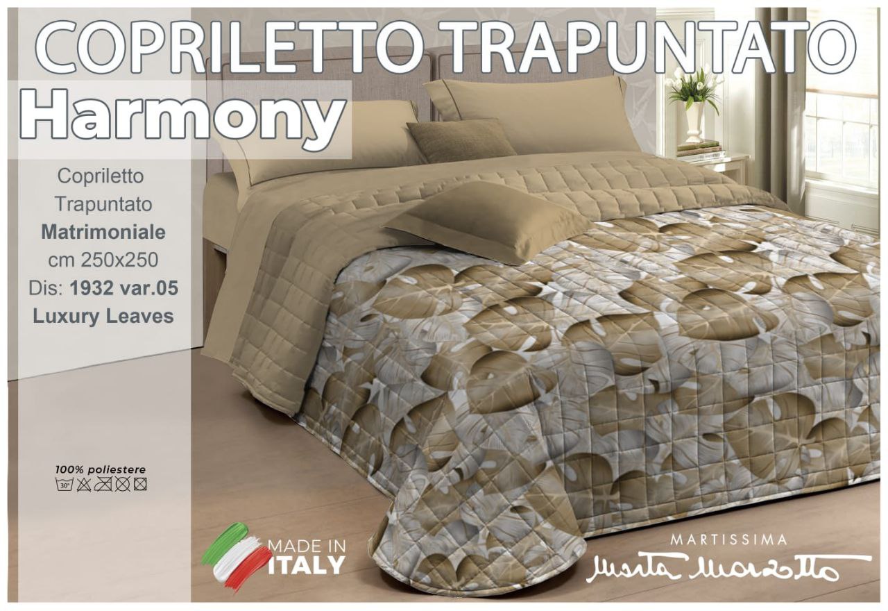 Copriletto Trapuntato Luxury Leaves Double Face in stampa digitale 3D