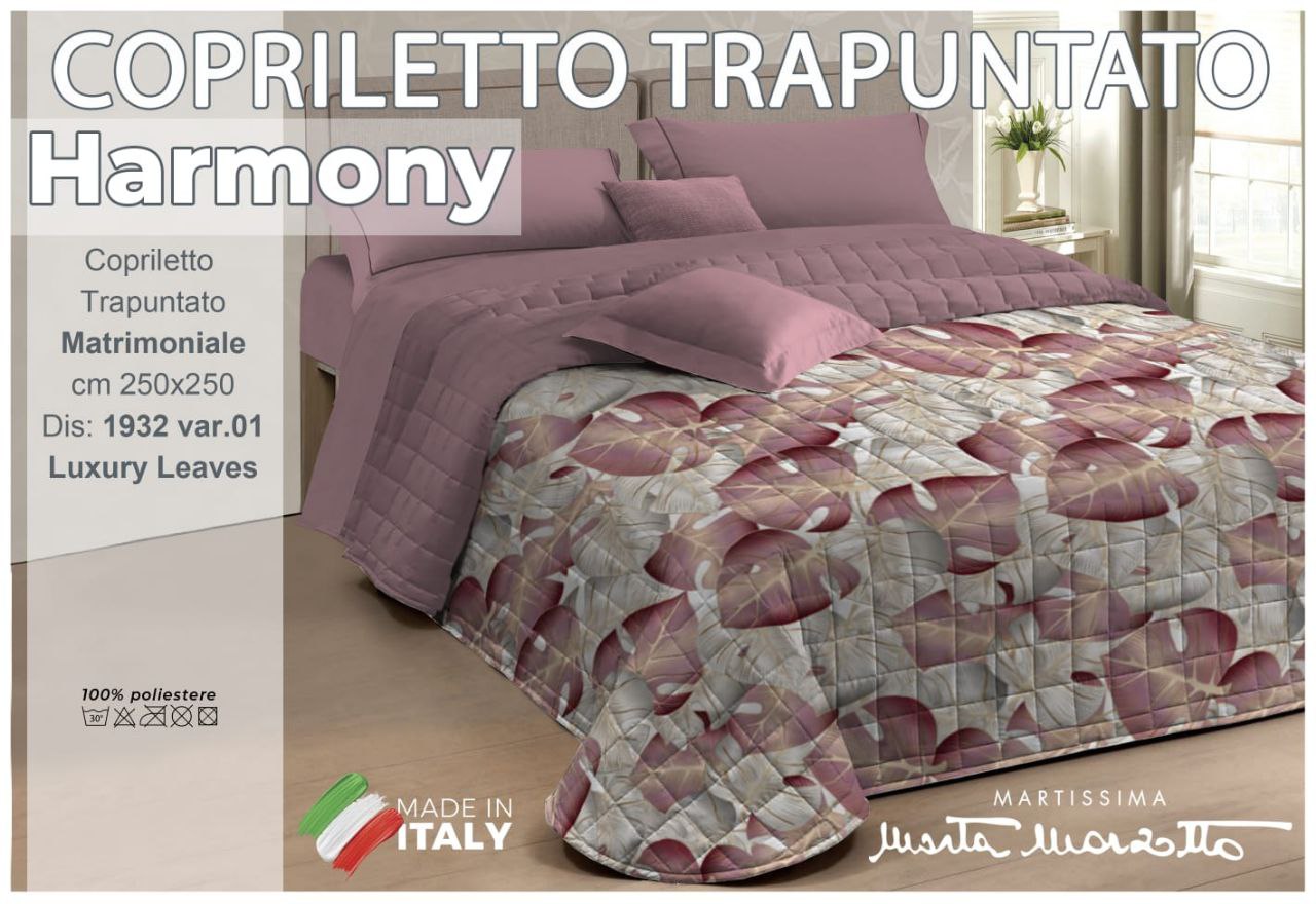 Copriletto Trapuntato Luxury Leaves Double Face in stampa digitale 3D