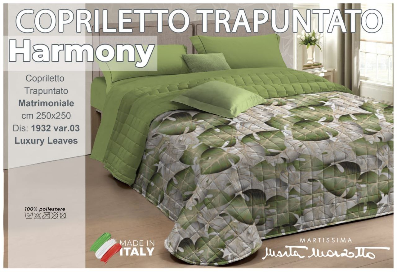 Copriletto Trapuntato Luxury Leaves Double Face in stampa digitale 3D