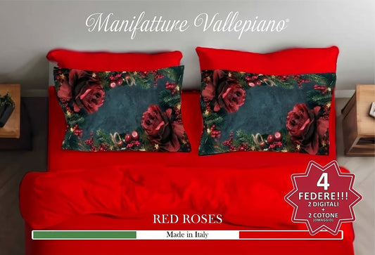 Completo Lenzuola Red Roses Christmas Edition con 4 federe