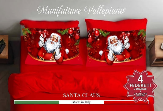 Completo Lenzuola Santa Claus Christmas Edition con 4 federe