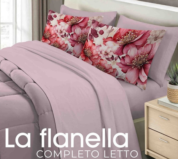 Completo Lenzuola Fiori Dipinti in flanella con 4 federe