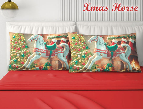 Completo Lenzuola Xmas Horse tinta unita 4 federe