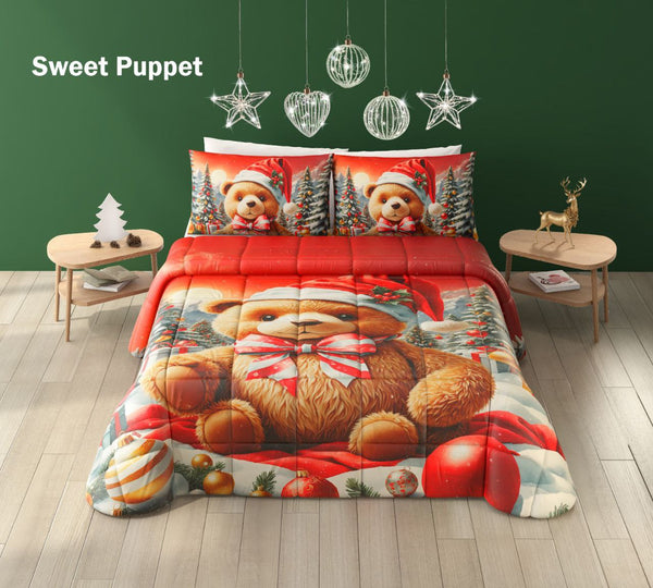 Completo Trapunta natalizia Piumone invernale e completo lenzuola Sweet Puppet