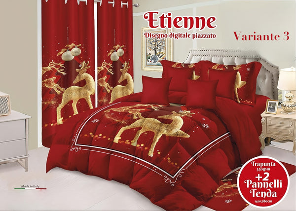 Trapunta natalizia Piumone invernale Etienne in stampa digitale con tende in coordinato