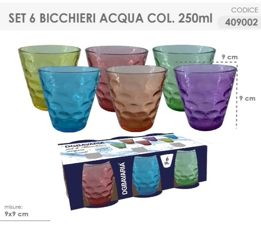 Set 6 Bicchieri per acqua in vetro colorato