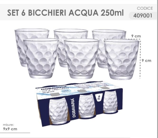 Set 6 Bicchieri per acqua in vetro trasparente