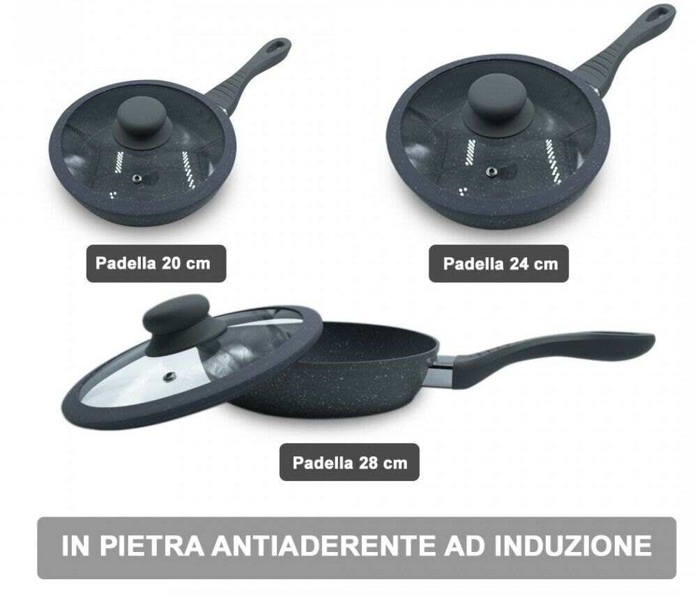 Tris Padelle rivestite in pietra antiaderente con paletta in silicone