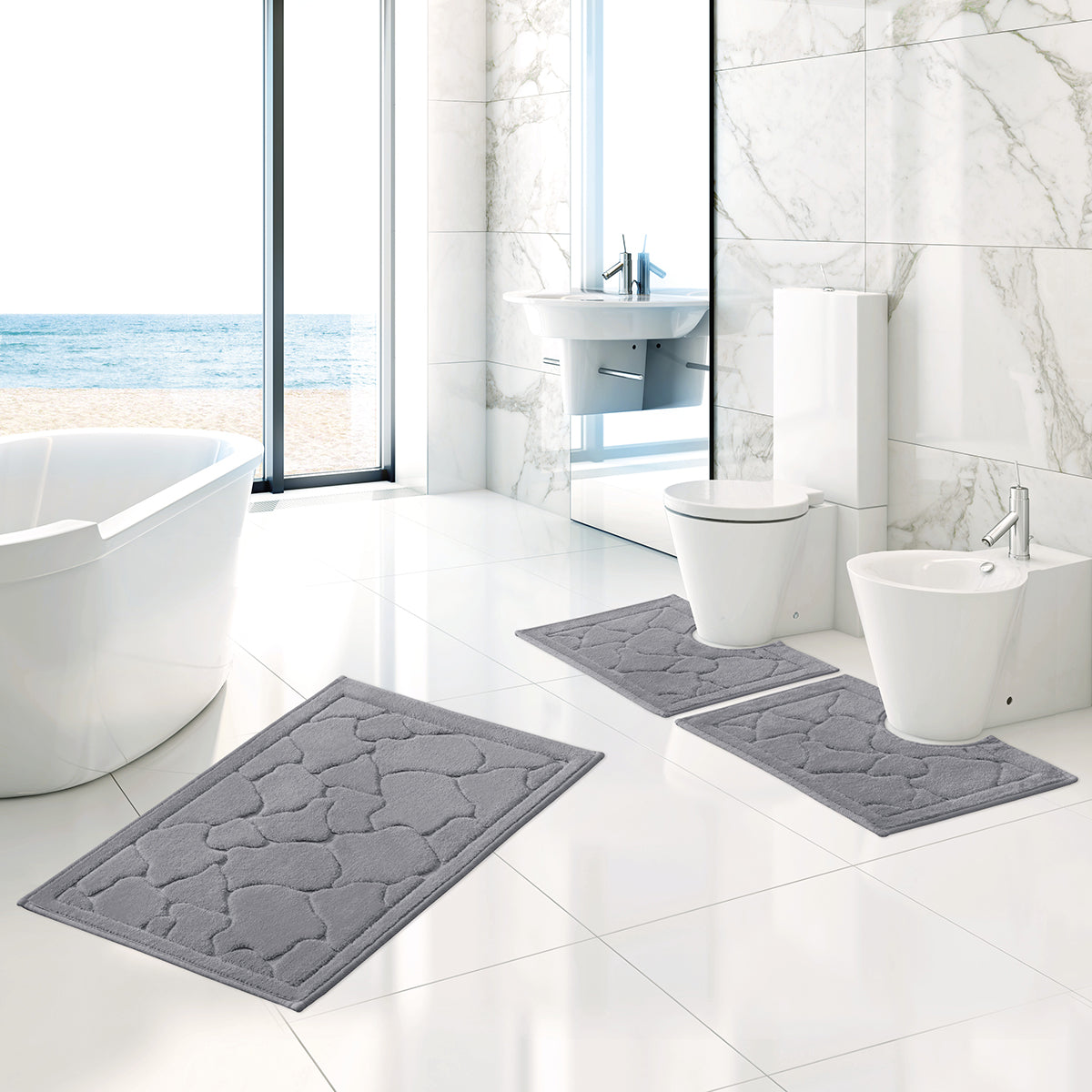 Set 3pz tappetini bagno Foglia  in morbido cotone